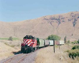 Washington Central Railroad Diesel Locomotive Number 301 at Thrall, Washington in August 1987.