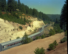 Amtrak diesel locomotive at an unknown location in August 1975.