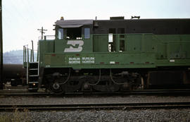 Burlington Northern Railroad Company diesel locomotive at Portland, Oregon in 1979.