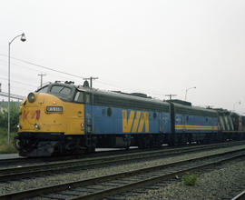 VIA Rail Canada diesel locomotive 6511 at New Westminster, British Columbia in 1980.