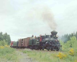 Mount Rainier Scenic Railroad Steam Locomotive Number 10 at Elbe, Washington in May, 1981.