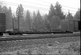 Burlington Northern flat car 631386 between Bucoda and Tenino, Washington, circa 1974.