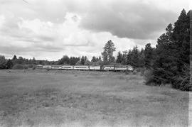 Amtrak diesel locomotives 9758 at between Rainier and Yelm, Washington on June 27, 1971.