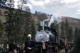 Klickitat Log and Lumber Company steam locomotive 7 at Klickitat, Washington in 1964.