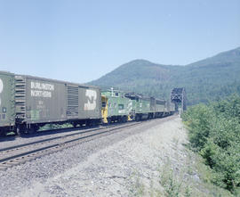 Burlington Northern diesel locomotive 752 at Palmer Jct., Washington in 1980.