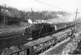 Chicago Milwaukee St. Paul and Pacific Railroad passenger train at Maple Valley, Washington in 1947.