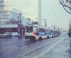 Tri-County Metropolitan Transportation District of Oregon Light Rail Cars at Portland, Oregon in ...