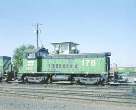 Burlington Northern diesel locomotive 178 at Pasco, Washington in 1980.