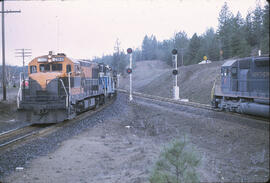 Diesel Locomotives Great Northern 2524 and Northern Pacific 3604 at Scribner, Washington, 1970