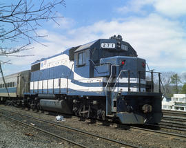 Long Island Rail Road diesel locomotive 271 at Speonk, New York in June 1988.