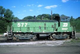 Burlington Northern diesel locomotive Number 577 at Omaha, Nebraska in 1979