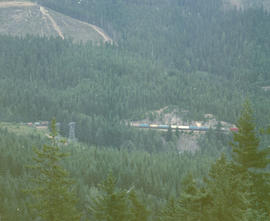 Burlington Northern freight train at Borup, Washington in 1985.