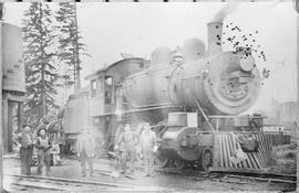 Northern Pacific steam locomotive 157 at Yacolt, Washington, circa 1912.