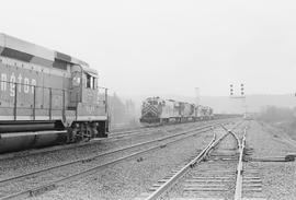 Burlington Northern diesel locomotive 764 at Longview Junction, Washington in 1971.