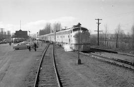 Union Pacific Railroad passenger train at Kelso, Washington, undated.