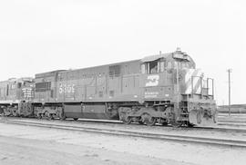 Burlington Northern diesel locomotive 5309 at Alliance, Nebraska in 1972.