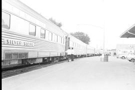 Amtrak passenger train number 8 at Minot, North Dakota on August 23, 1972.