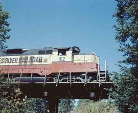 St. Maries River Railroad Diesel Locomotive Number 102 at Santa, Idaho in August, 1982.