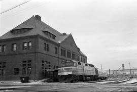 Amtrak diesel locomotive 200 at New London, Connecticut on January 24, 1977.