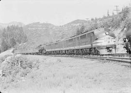 Northern Pacific passenger train number 5 at New Stampede, Washington, in 1945.