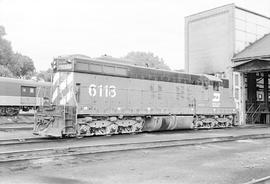 Burlington Northern diesel locomotive 6118 at St Paul, Minnesota in 1973.