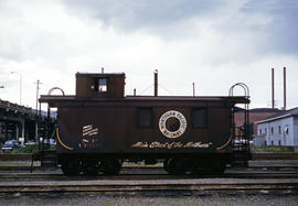 Northern Pacific Railroad Company caboose 1765 at Portland, Oregon in 1962.