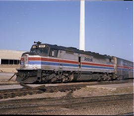 Amtrak diesel locomotive 505 at Dallas, Texas in June 1978.