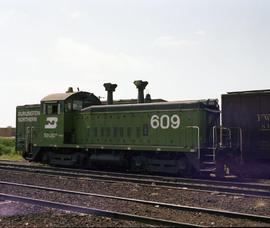 Fort Worth and Denver Railway diesel locomotive 609 at Amarillo, Texas in 1978.