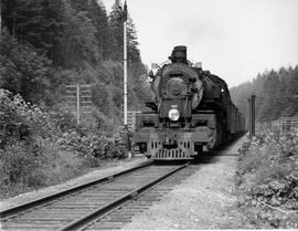 Northern Pacific steam locomotive number 4005 at Lester, Washington, 1939.