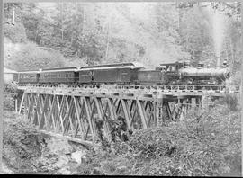 Northern Pacific steam locomotive 649 at the Stillaguamish River, Washington, in 1902.