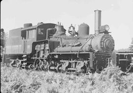 Polson Logging Company Steam Locomotive Number 33 at Railroad Camp, Washington, circa 1948.