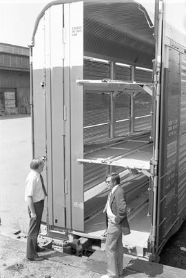 Burlington Northern autorack car at Seattle, Washington in 1975.