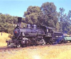 Sierra Railway Steam Locomotive Number 28 at Jamestown, California in June, 1974.