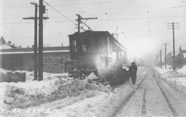 Seattle Municipal Railway snow plow at the 23rd Avenue and East Cherry Street, Seattle, Washingto...