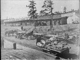 Canyon & White Horse Rapids Tramway Horse-Drawn Tram at Canyon City, Yukon Territory, circa 1...