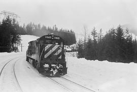 Burlington Northern diesel locomotive 5751 at Stampede, Washington in 1972.