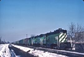 Burlington Northern Diesel Locomotives Number 1550, Number 6049, Number 1867 at Minneapolis, Minn...