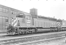 Burlington Northern diesel locomotive 6403 at Seattle, Washington in 1973.