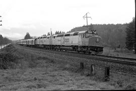 Amtrak diesel locomotives 571 at Winlock, Washington in June 1975.