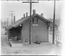 Northern Pacific station at Bucoda, Washington, circa 1927.