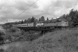 Amtrak diesel locomotives 9758 at between Tenino Junction and Rainier, Washington on June 27, 1971.