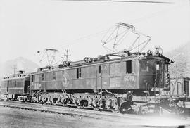 Great Northern Railway electric locomotive number 5016 at Skykomish, Washington, undated.