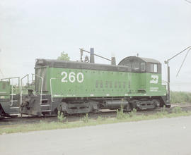 Burlington Northern diesel locomotive 260 at Tulsa, Oklahoma in 1982.