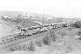 Burlington Northern diesel locomotive 2225 at Kalama, Washington in 1976.