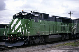 Burlington Northern Railroad Company diesel locomotive 5497 at Portland, Oregon in 1984.