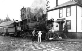 Pacific Coast Railroad steam locomotive number 16 at Maple Valley, Washington, circa 1950.