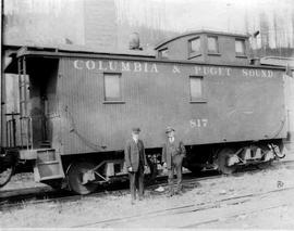 Columbia and Puget Sound Railroad caboose number 817 at Taylor, Washington, in 1912.