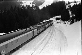 Amtrak passenger train number 8 at Stampede, Washington on January 19, 1972.