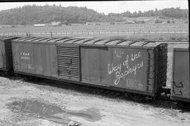 Chicago, Burlington & Quincy box car 20253 at Veazey, Washington in 1975.