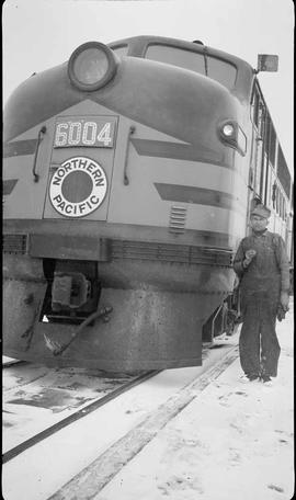 Northern Pacific diesel locomotive number 6004 at Easton, Washington, circa 1945.